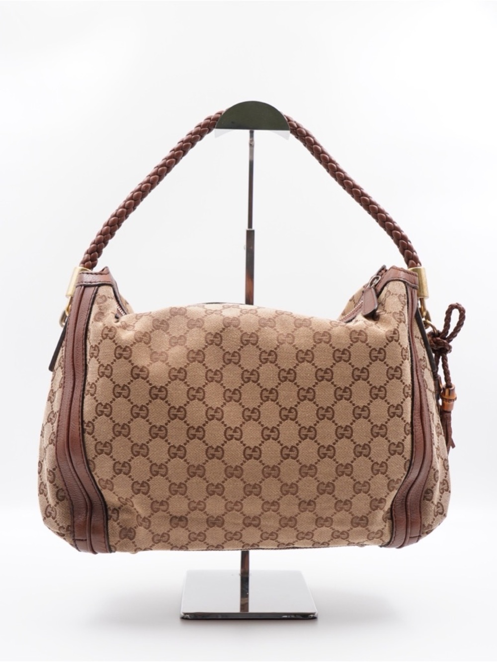 Gucci Beige & Brown GG Canvas Shoulder Bag with Braided Handle - Picture 4 of 12